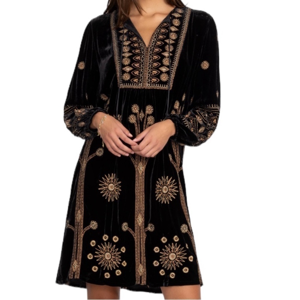 Johnny Was Heidi Velvet Yoke Dress Embroidered Beaded Tassel NWT - Picture 5 of 12
